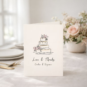 Custom Handwritten Pink Yellow Doodle Wedding Cake Thank You Card