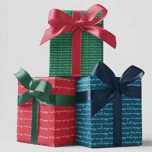 custom handwritten red blue green holiday wrapping paper sheet