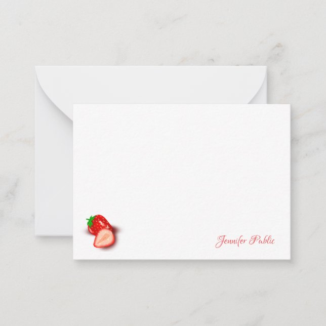 Custom Handwritten Script Monogram Strawberry Card (Front)