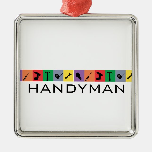 Custom Handyman Coloured Tools Metal Ornament (Front)