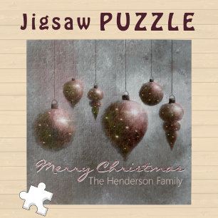 Custom Hanging Christmas Baubles Copper Grey - Jigsaw Puzzle