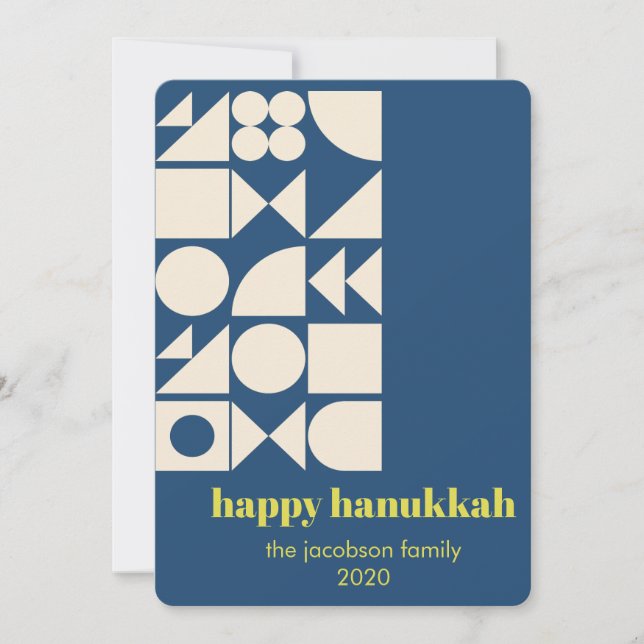 Custom Hanukkah Blue Geometric Modern Unique Holiday Card (Front)