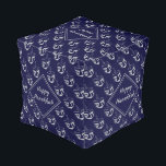 Custom Hanukkah Dreidel Pouf<br><div class="desc">Stylish midnight navy blue CUBE POUF to celebrate HANUKKAH. Navy and silver grey colour theme with all over silver grey DREIDEL print. There is customizable placeholder text on each side (not linked) which says HAPPY HANUKKAH so you can personalize with your own greeting(s) and/or name(s) (of similar length). Matching home...</div>