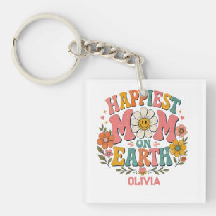 custom happiest mom on earth mother day gift retro keychain