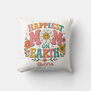 custom happiest mom on earth mother day gift retro throw pillow