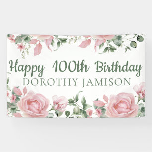 Custom Happy 100th Birthday Floral Banner