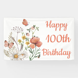 Custom Happy 100th Birthday Wildflowers Banner