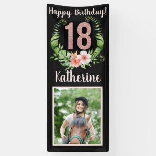Custom Happy 18th Birthday Pink Glitter Photo Banner