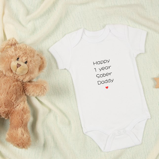 Custom Happy 1 Year Sober Daddy Support, Minimal  Baby Bodysuit (Creator Uploaded)
