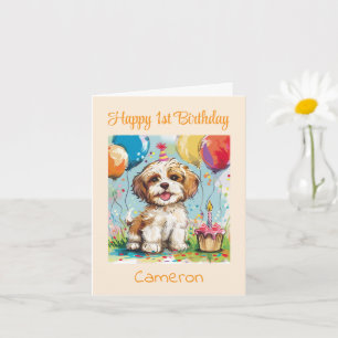 Custom Happy 1st Birthday Congratulations, Puppy Card