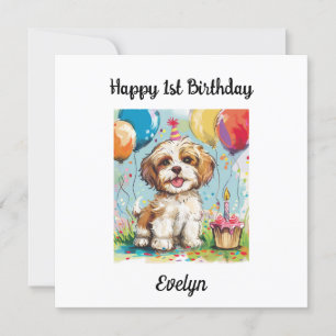 Custom Happy 1st Birthday Congratulations, Puppy  Card