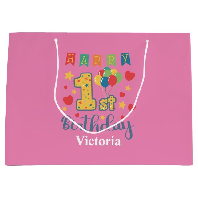 Custom Happy 1st Birthday Large Gift Bag (Front)