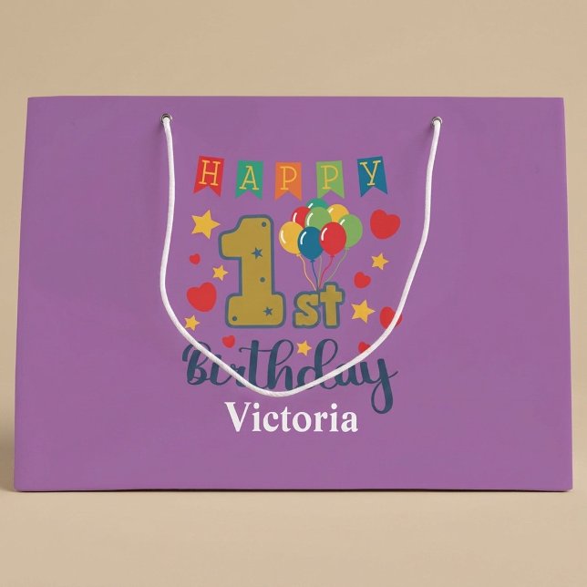 Custom Happy 1st Birthday Large Gift Bag (Creator Uploaded)