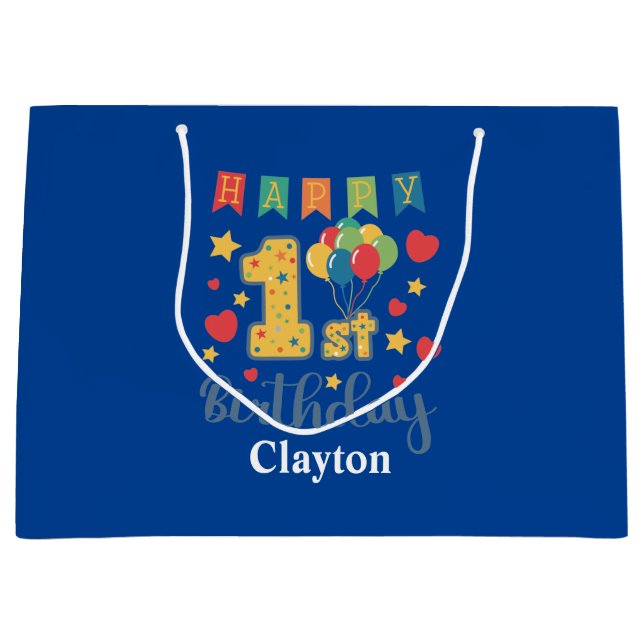 Custom Happy 1st Birthday Large Gift Bag (Front)