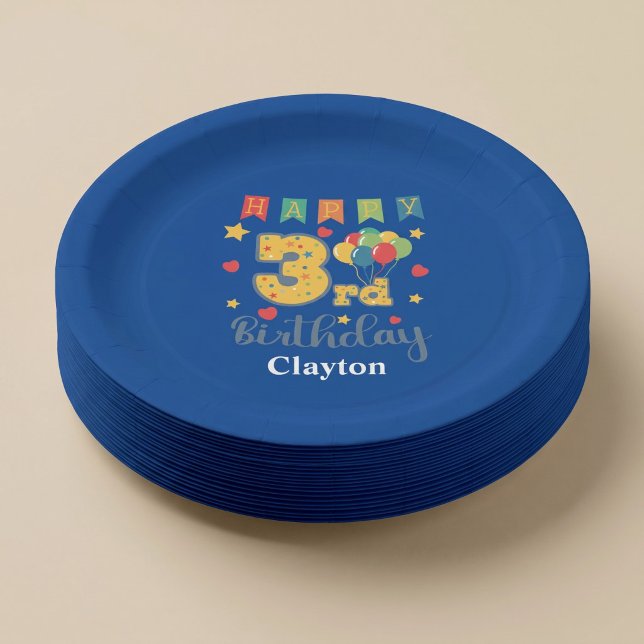 Custom Happy 3rd Birthday Party Paper Plates (Creator Uploaded)
