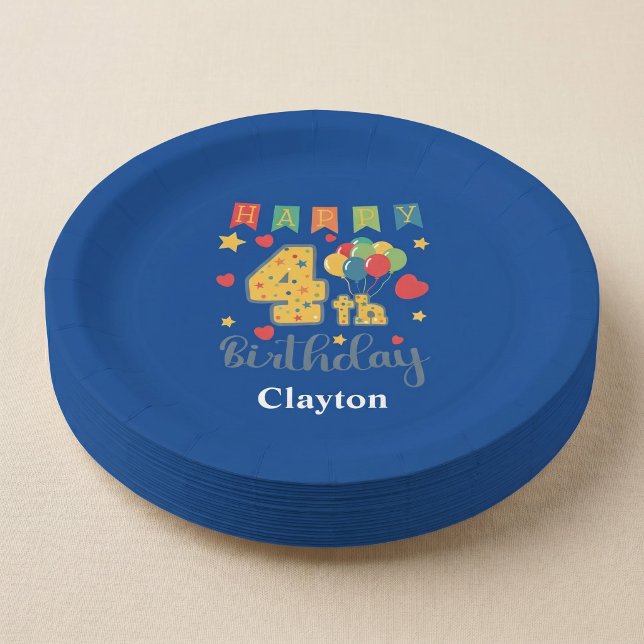 Custom Happy 4th Birthday Party Paper Plate (Creator Uploaded)