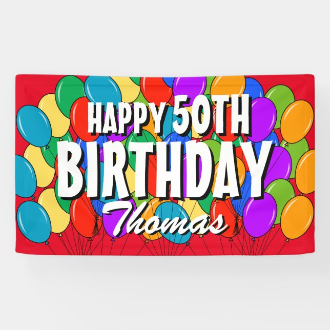 Custom Happy 50th Birthday balloons party banner (Horizontal)