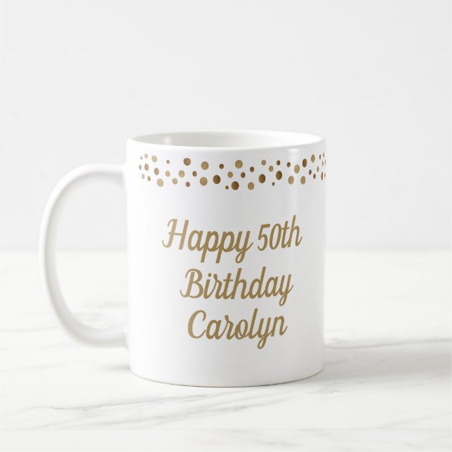 Custom Happy 50th birthday confetti gold  Coffee Mug (Left)