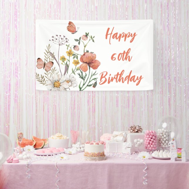 Custom Happy 60th Birthday Wildflowers Banner (Party)