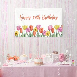 Custom Happy 80th Birthday Pastel Spring Tulip Banner