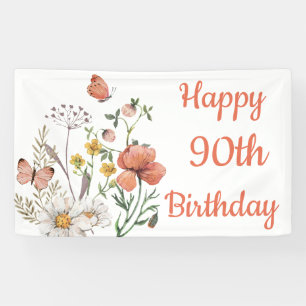 Custom Happy 90th Birthday Wildflowers Banner