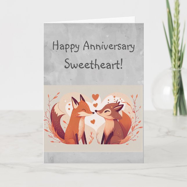 Custom Happy Anniversary Sweetheart Cute Foxes Card (Front)