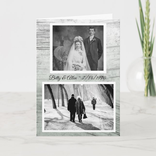Custom Happy Anniversary Then and Now Photos Card (Front)