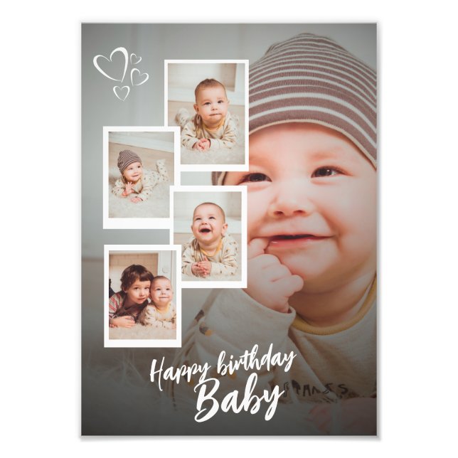 Custom Happy Birthday Baby Photo Collage Plaque Print (Front)