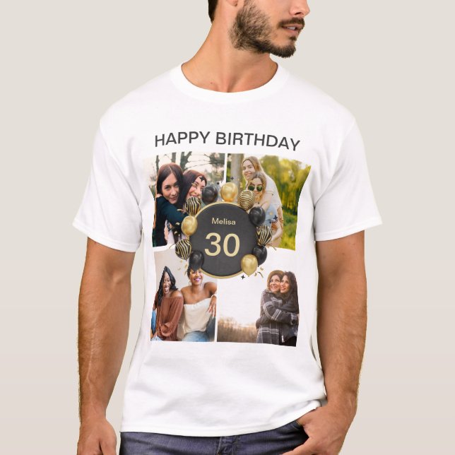Custom happy birthday balloon 4 Photo collage T-Shirt (Front)