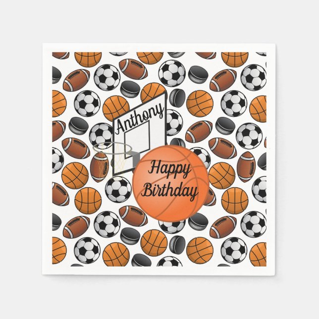 Custom Happy Birthday Basketball  Napkin (Front)