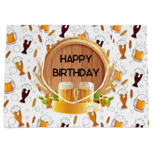 Custom Happy Birthday Beer  Large Gift Bag