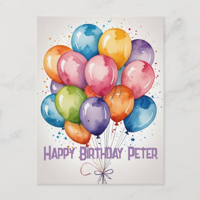 Custom Happy Birthday bunch balloons party invite Postcard (Front)