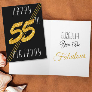 Custom Happy Birthday Gold Glitter 55 Years Old Card