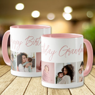 Custom Happy Birthday Grandma 5 Photo Collage Pink Mug