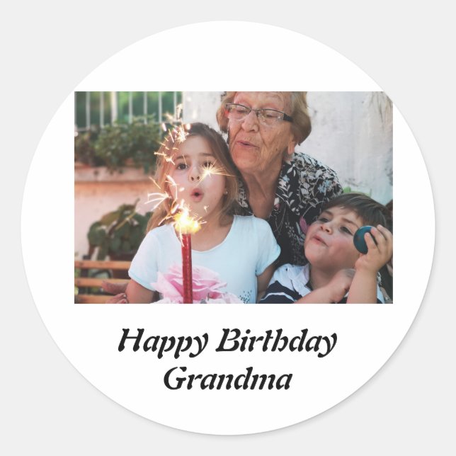 Custom Happy Birthday Grandma Photo    Classic Round Sticker (Front)