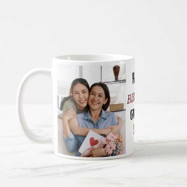 Custom Happy Birthday Grandma Photo Collage Pink Coffee Mug (Left)