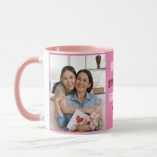 Custom Happy Birthday Grandma Photo Collage Pink Mug (Left)