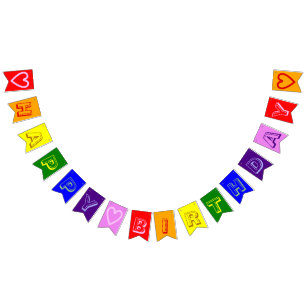 Custom Happy Birthday Hearts Bright Rainbow Colour Bunting Flags