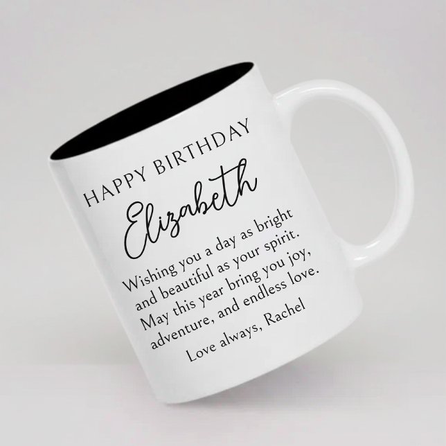 Custom happy birthday mug gift for her mom friends (Modern Script Happy Birthday Mug Custom Name Coffee Cup for Mom, Dad, Sister, Daughter and Friends)