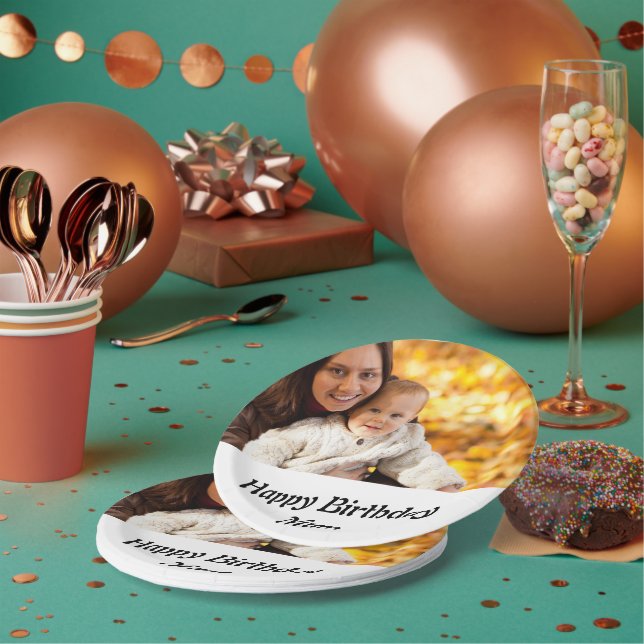 Custom Happy Birthday Mum Photo   Paper Plate (Multi)