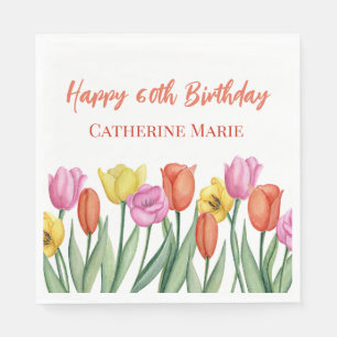 Custom Happy Birthday Pastel Spring Tulip Napkin