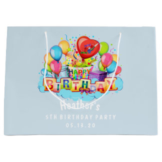 Custom Happy Birthday Personalized Blue Large Gift Bag