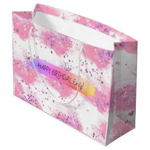 Custom Happy Birthday Personalized Feminine Girly Large Gift Bag