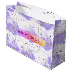 Custom Happy Birthday Personalized Feminine Girly Large Gift Bag