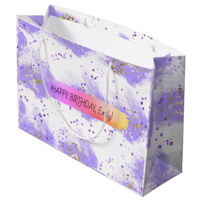 Custom Happy Birthday Personalized Feminine Girly Large Gift Bag (Back Angled)