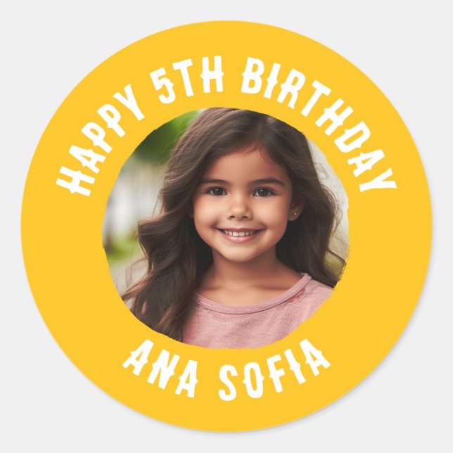Custom Happy Birthday Personalized Name Any Age Classic Round Sticker (Front)