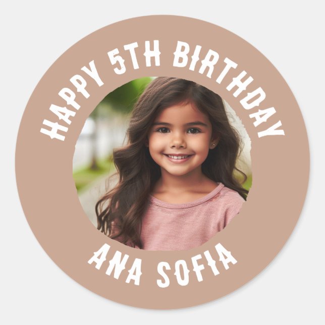 Custom Happy Birthday Personalized Name Any Age Classic Round Sticker (Front)