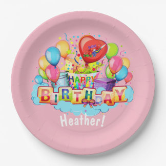 Custom Happy Birthday Personalized Pink Paper Plate
