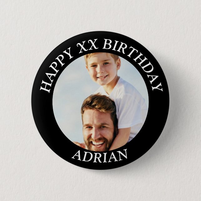  Custom Happy Birthday Photo and Age Name 2 Inch Round Button (Front)