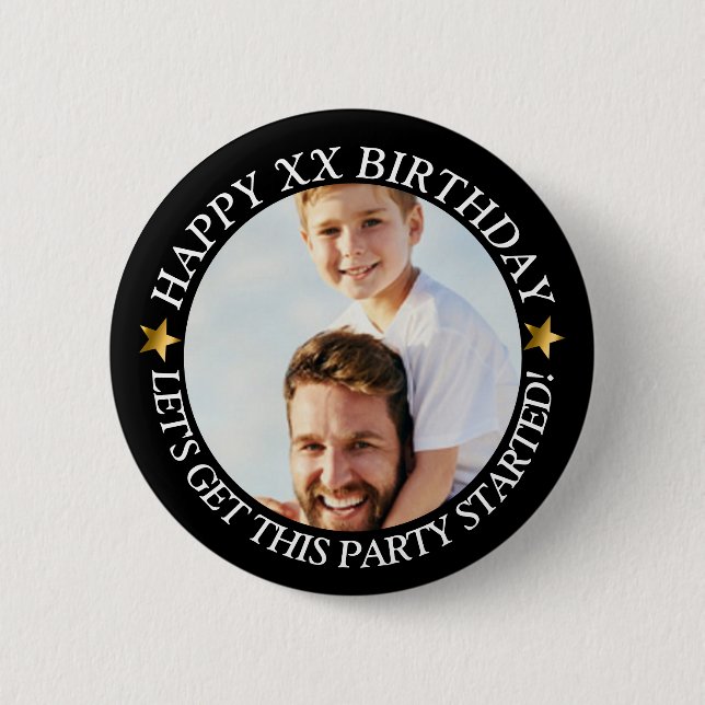 Custom Happy Birthday Photo and Age Name 2 Inch Round Button (Front)